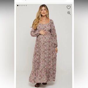 Mauve Floral Long Sleeve Maternity Maxi Dress